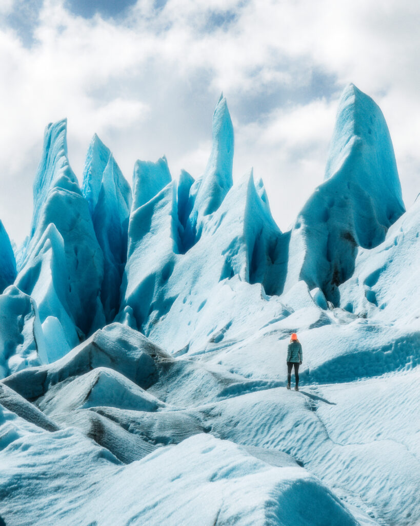 Bree walks on a glacier in Argentina