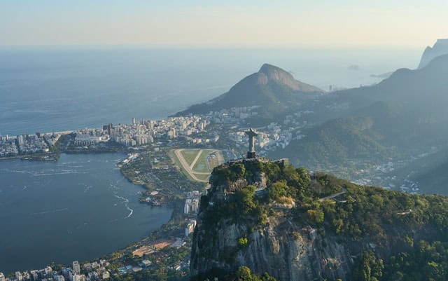an aerial view of Christ the Redeemer statue in Rio de Janeiro