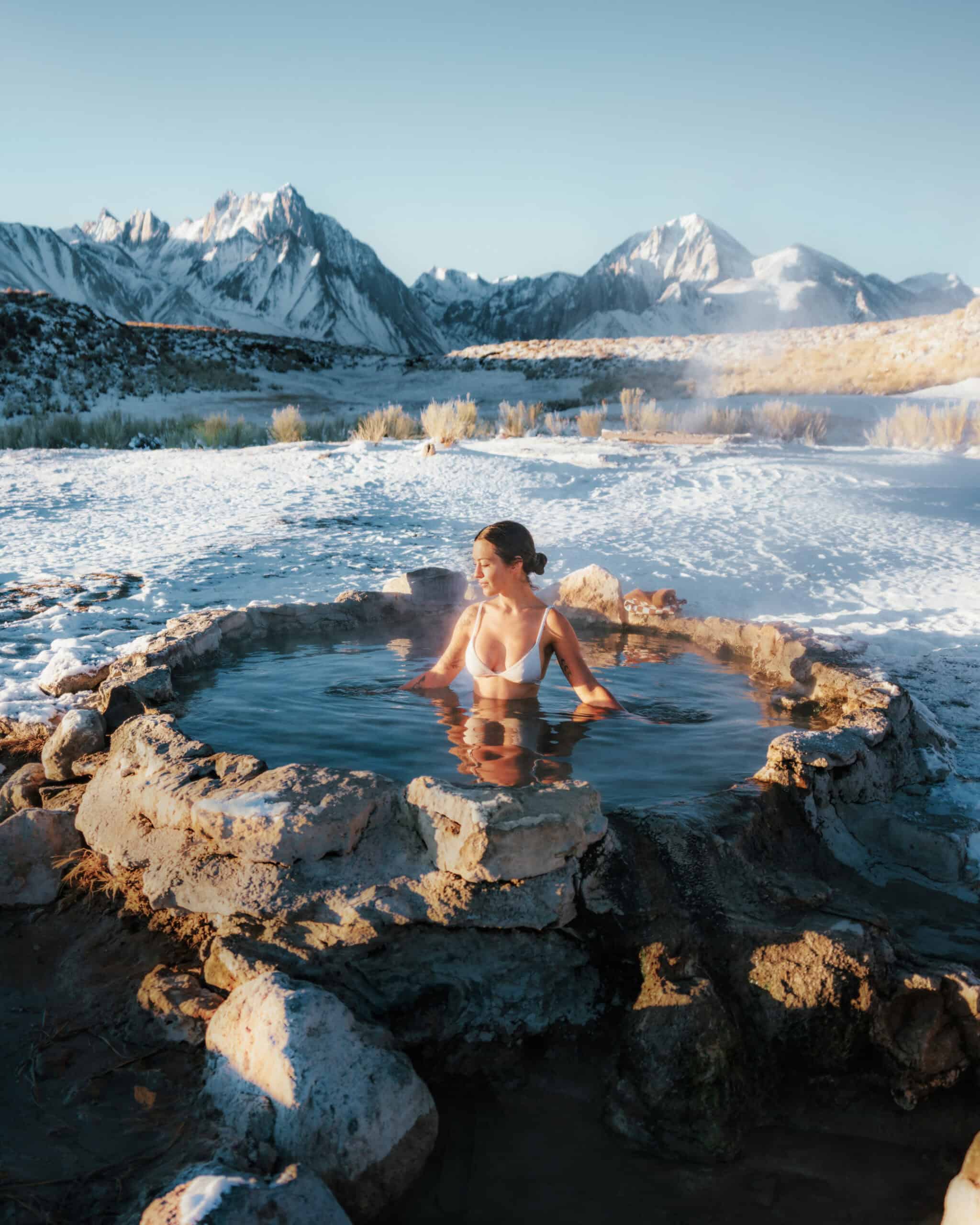 Bree in Mammoth Hot Springs in winter